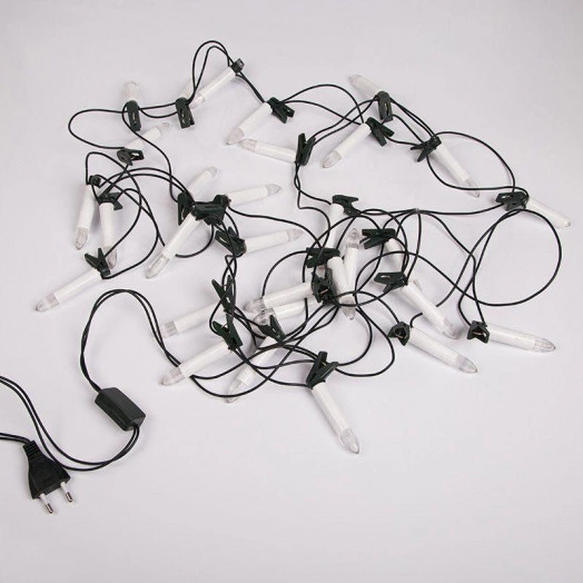 Гирлянда светодиодная "Свечи" 6м 30LED тепл. бел. 3Вт 220-240В IP20 провод ПВХ темн. зел. Neon-Night 303-084