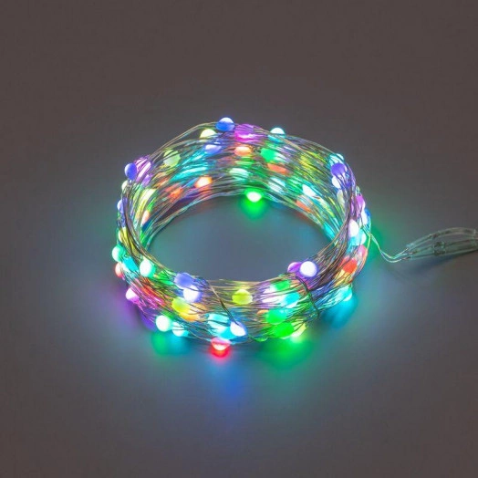 Гирлянда "Роса" 10м 100 LED RGB IP44 на батарейках 3хАА с пультом 8 режимов Neon-Night 303-259