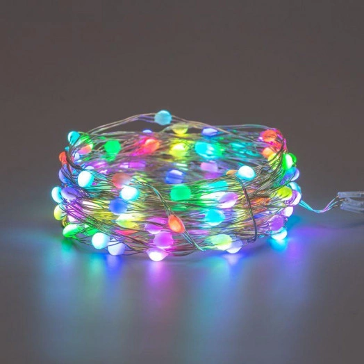 Гирлянда "Роса" 10м 100 LED RGB IP44 на батарейках 3хАА с пультом 8 режимов Neon-Night 303-259