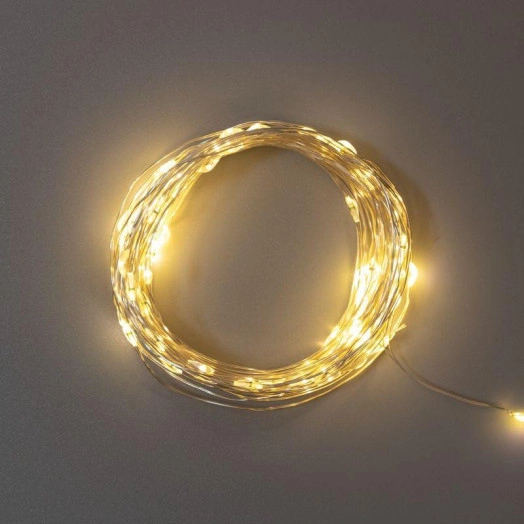 Гирлянда "Роса" 10м 100 LED IP44 на батарейках 3хАА с пультом 8 режимов теплый бел. Neon-Night 303-256