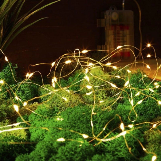 Гирлянда "Роса" 10м 100 LED IP44 на батарейках 3хАА с пультом 8 режимов теплый бел. Neon-Night 303-256