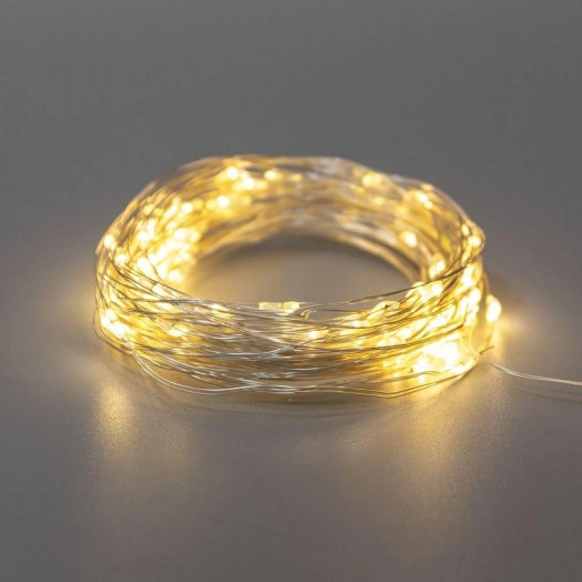 Гирлянда "Роса" 10м 100 LED IP44 на батарейках 3хАА с пультом 8 режимов теплый бел. Neon-Night 303-256