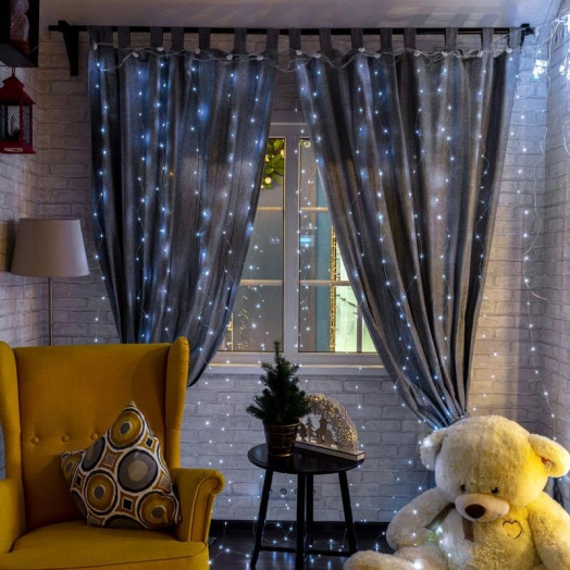 Гирлянда "Светодиодный дождь" из росы 3х3м USB+пульт управления с крючками для крепления бел. Neon-Night 315-885