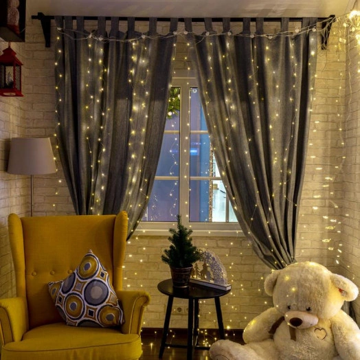 Гирлянда "Светодиодный дождь" из росы 3х2м USB+пульт управления с крючками для крепления теплый бел. Neon-Night 315-876