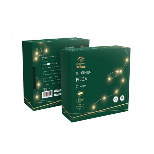 Гирлянда "Роса" с контроллером 20м 200 LED зел. провод теплое бел. свечение Neon-Night 303-266