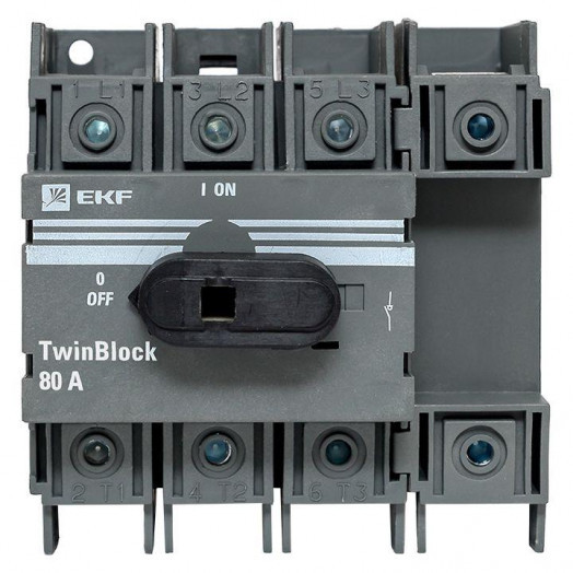 Рубильник 4п 80А с рукояткой управления для прямой установки TwinBlock EKF tb-80-4p-f