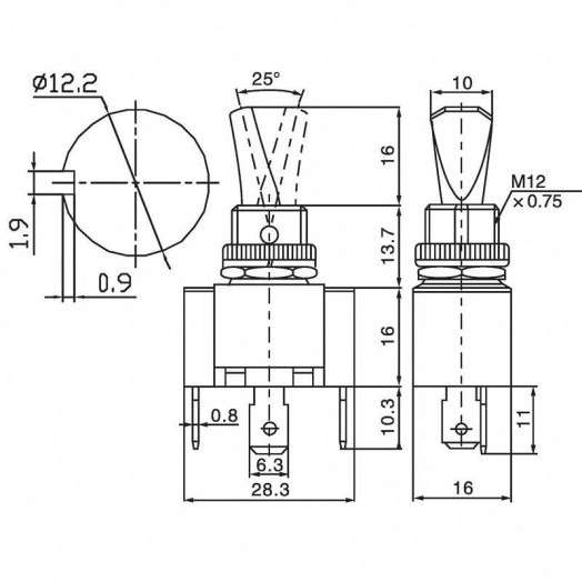 Тумблер 12В 30А (3c) ON-OFF 1п с красн. LED подсветкой (ASW-07D-2) блист. Rexant 06-0334-B