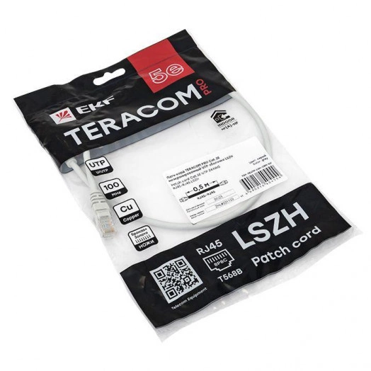 Патч-корд кат.5e неэкранированный UTP оболочка LSZH сер. (0.5м) TeraLINK PRO EKF TRP-5EUTP-LSH-05M-GY