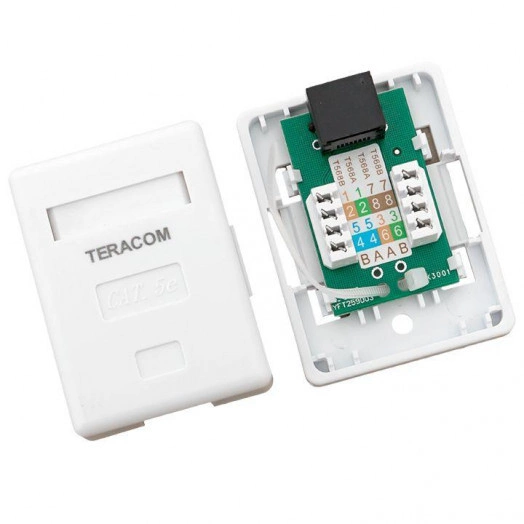 Розетка настенная TERACOM кат.5E неэкранированная 1 порт RJ-45 Dual IDC бел. EKF TRC-WBOX-1RJ45-5EUTP-WH