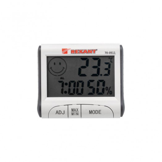 Термогигрометр комнатный с часами и функцией будильника (блист.) Rexant 70-0511