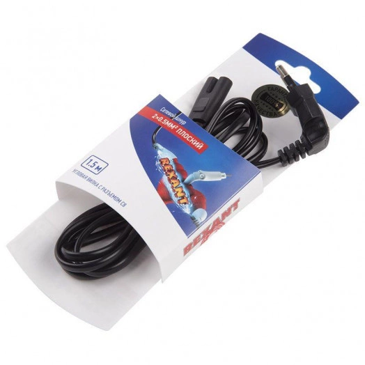 Шнур сетевой (угловая вилка) 2x0.5кв.мм 1.5м блист. Rexant 06-3253