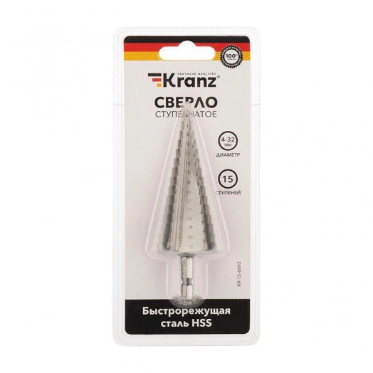 Сверло по металлу ступенчатое 4.0-32.0мм Kranz KR-12-6603