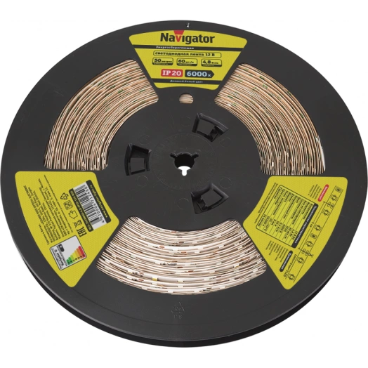 Лента светодиодная 71 245 NLS-3528W60-4.8-IP20-12V-R50 4.8Вт/м (уп.50м) Navigator 71245
