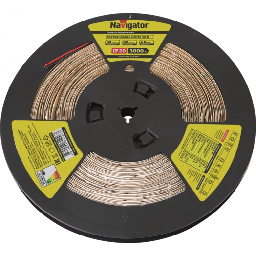 Лента светодиодная 71 246 NLS-3528WW60-4.8-IP20-12V-R50 4.8Вт/м (уп.50м) Navigator 71246