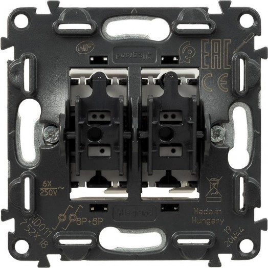 Выключатель кнопочный 2-кл. Valena In'matic 6А 250В безвинтов. зажимы механизм Leg 752018