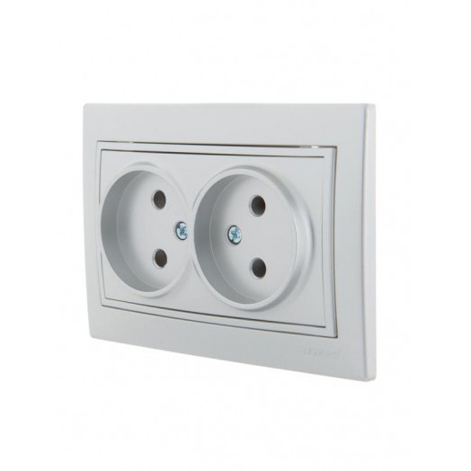 Розетка 2-м СП Mira 16А IP20 без заземл. со вставкой керамика сер. метал. LEZARD 701-1010-128