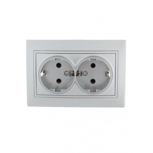 Розетка 2-м СП Mira 16А IP20 с заземл. со вставкой керамика сер. метал. LEZARD 701-1010-127