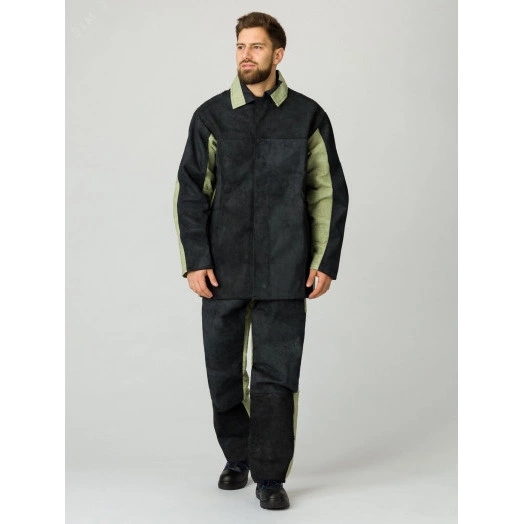 Костюм сварщика комбинированный 2 кл.защиты (ткань Брезент,550-Спилок S-2,3), черный-бежевый, 52-54  170-176