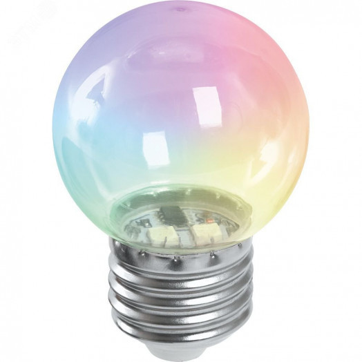 Лампа светодиодная LED 1вт Е27 RGB прозрачный быстрая смена цвета шар