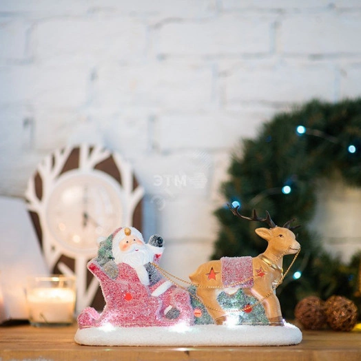 Керамическая домашняя фигурка Дед Мороз в санях 30.5х12.2х17.2 см