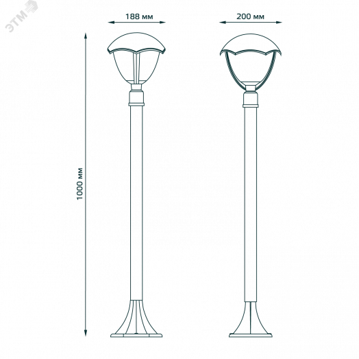 Светильник садово-парковый 60Вт (max) 1хЕ27 столб 170-240 В 50Hz IP54 200х200х1000 мм Aura Gauss