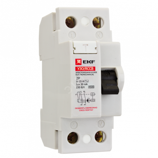 Выключатель дифференциального тока (УЗО)  2P 25А/30мА (электромеханическое) EKF Basic