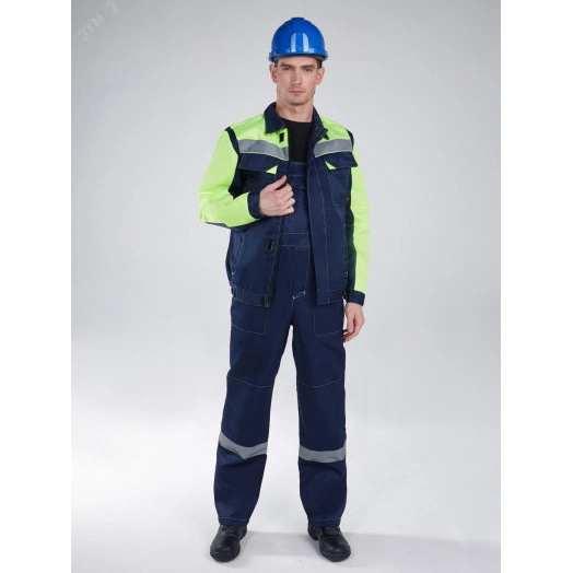 Костюм Сфера NEW (ткань Смесовая,210) полукомбинезон, темно-синий/лимонный, 44-46/ 170-176