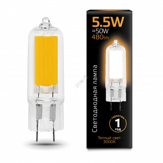 Лампа светодиодная LED 5.5 Вт 480 Лм 3000К теплая G4 капсула 220 В стекло Black Gauss