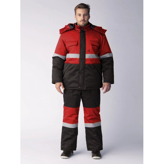 Костюм зимний Профи-Норд (ткань Смесовая,250) полукомбинезон, черный красный, 52-54  170-176