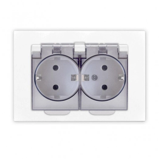 Розетка 2-м СП Афина 16А IP20 с заземл. c прозрачной крышкой в сборе бел. Universal A0031