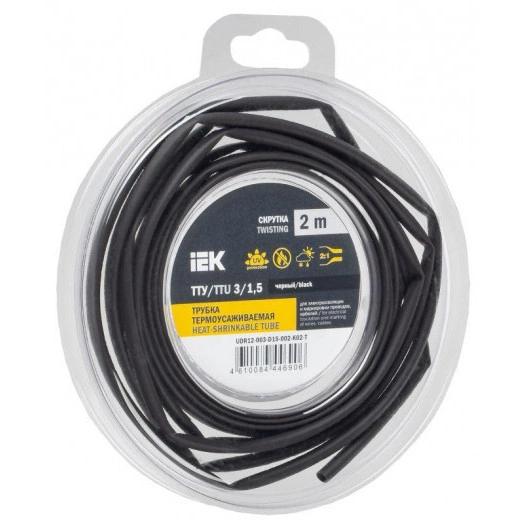 Трубка термоусадочная ТТУ нг-LS 3/1.5 черн. (уп.2м) IEK UDR12-003-D15-002-K02-T