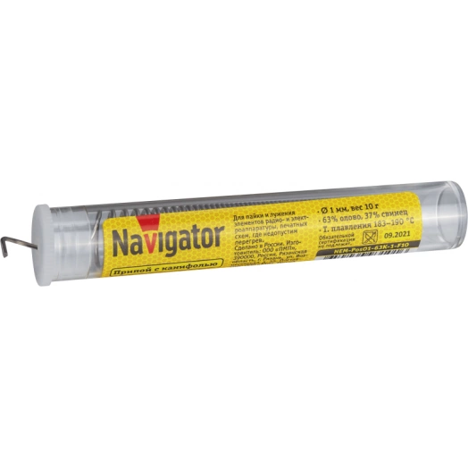 Припой 93 101 NEM-Pos01-63K-1-F10 (ПОС-63; колба; 1мм; 10 г) Navigator 93101