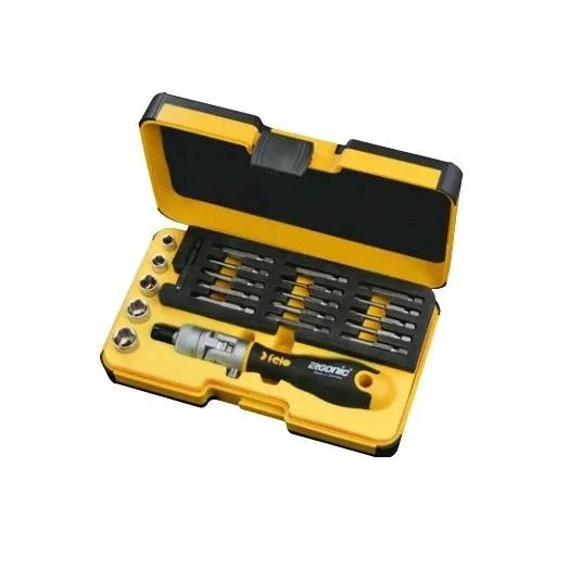 Набор бит SL/PH/PZ/Tx/HEX и головок с поворотной трещоткой Ergonic K в кейсе 22шт Felo 06072206