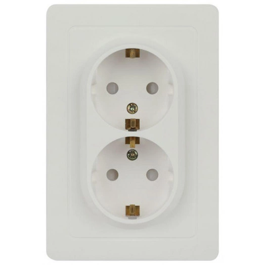 Розетка 2-м СП Style 7-208-01 16А 250В IP20 2х2P+E Schuko с заземл. защ. шторки бел. Intro Б0060625