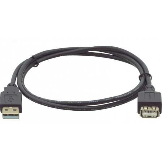 Кабель USB-A 2.0 M на USB-A F, 0.9 м., черный