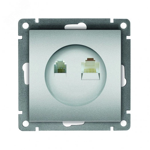 Розетка компьютерная+телефонная серия Афина, с/у, 1А, RJ45, RJ12, серебро (еврослот)