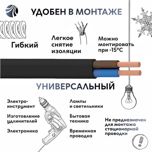 Шнур ШВВП 2х0.75 черный ТРТС