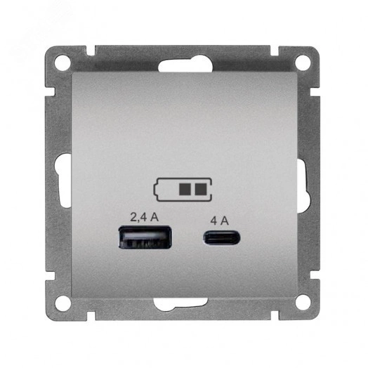 Розетка USB Афина A+С 2.4/4А, механизм  с/у, серебро (еврослот)