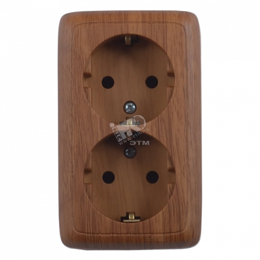 Розетка двойная наружная с заземлением с изоляционной пластиной золото