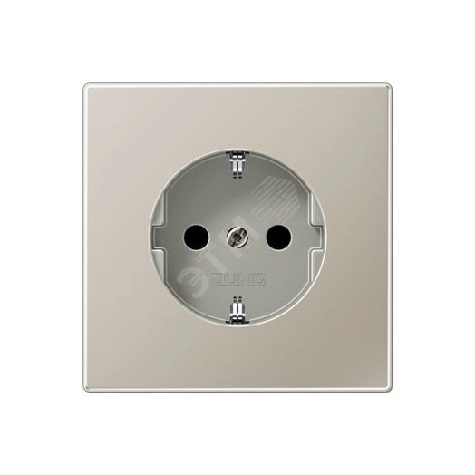 Штепсельная розетка SCHUKO одинарная, с заземлением, с шторками, 16A, 250В  (механизм + накладка, без рамки). Серия LS990  Материал- металл  Цвет- благородная сталь