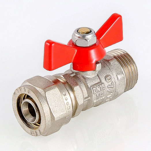 Кран шаровой 16х1/2' НН под обжим ручка бабочка