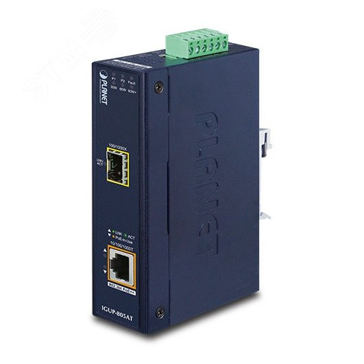 Медиаконвертер PoE 1хRJ45 10/100/1000 Мб/с, 1хSFP 100/1000 Мб/с, 802.3bt, 95 Вт