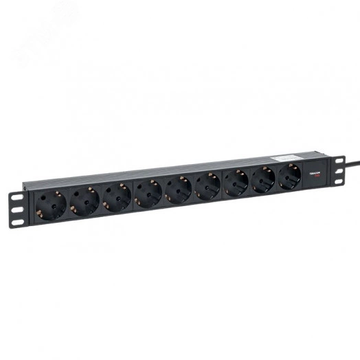 Блок розеток PDU TERACOM PRO 19' 1U 10А/250В 9 роз. Schuko шнур 2 м 3x1.5 мм2 вилка C14 корпус пластик черный