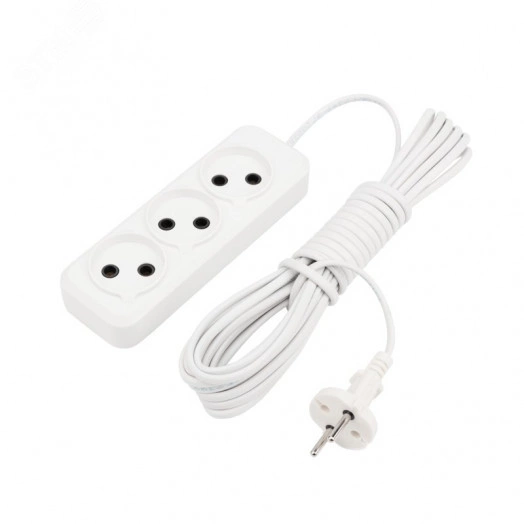 Удлинитель 3 гнезда, 7 м, 2х0.75 мм, б/з, белый