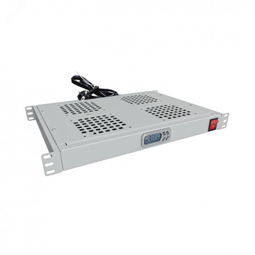 Модуль вентиляторный крепление на 19 1U, 4 элемента, электронный термоконтроллер, цифровой термодатчик, серый RAL 7035