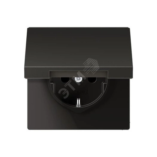 Штепсельная розетка SCHUKO одинарная, с заземлением, с откидной крышкой, 16A, 250В  (механизм + накладка, без рамки). Серия LS990  Материал- металл  Цвет- антрацит