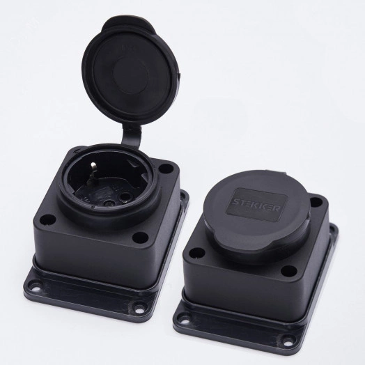 Розетка настенная 1-местная с/з, каучук, серия Одри, черный,