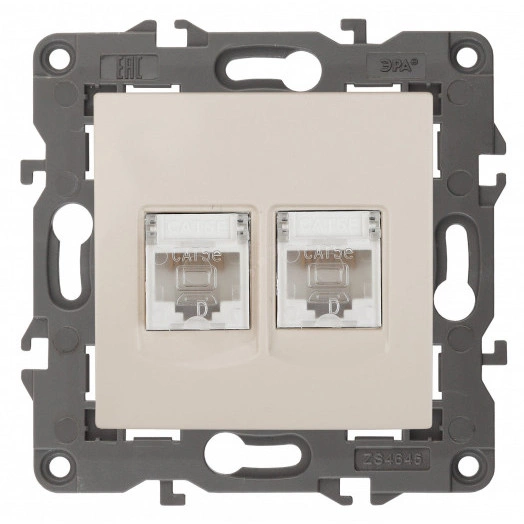 Розетка 2хRJ45, Эра Elegance, сл.кость, 14-3108-02