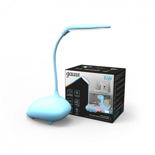 Светильник настольный светодиодный LED 6 Вт 330 Лм 2700-6000К модель GTL701 голубой с Li-ion аккумулятором 1200 мА диммируемый детский Qplus Gauss