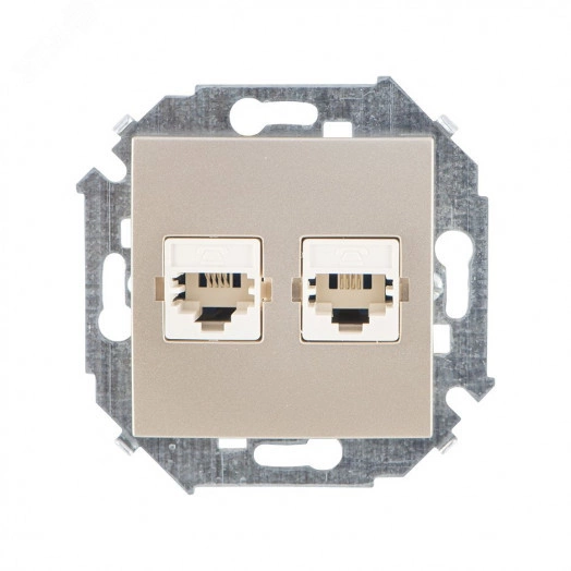 15 Розетка телефонная двойная скрытая 2хRJ11 винтовые зажимы шампань